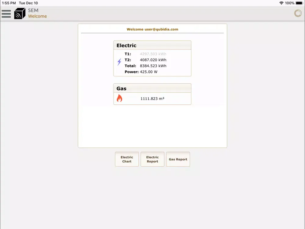 Ảnh chụp màn hình của Smart Energy Manager iPad 