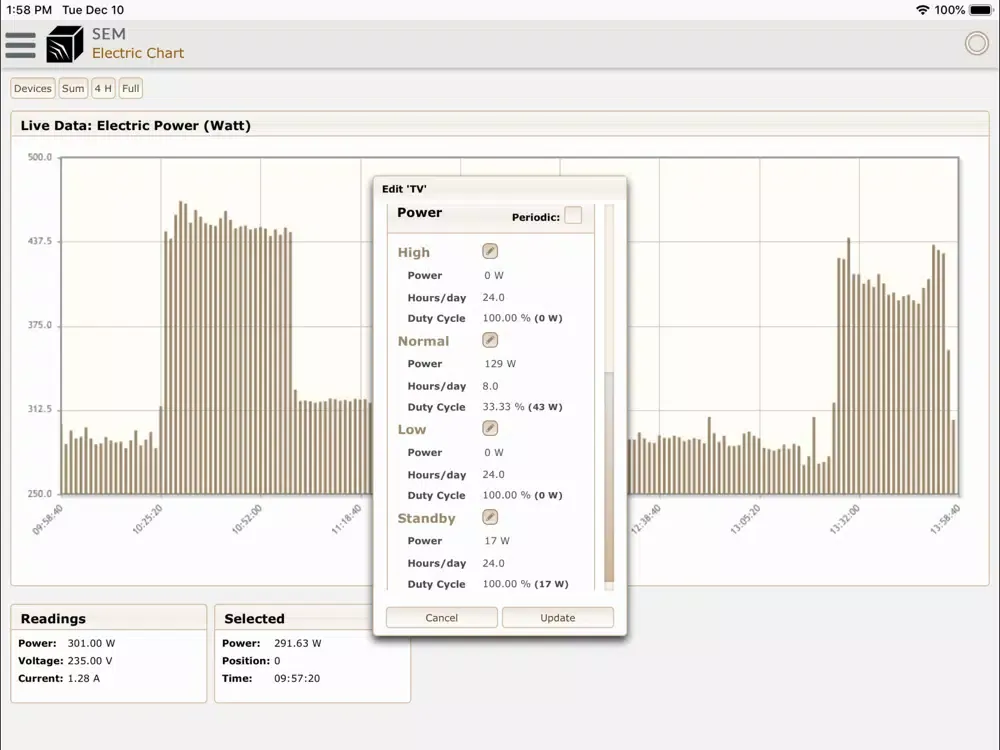 Ảnh chụp màn hình của Smart Energy Manager iPad 