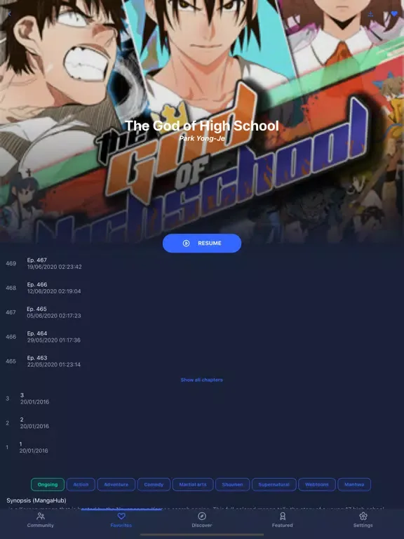 Tangkapan skrin Manga UP! iPad 