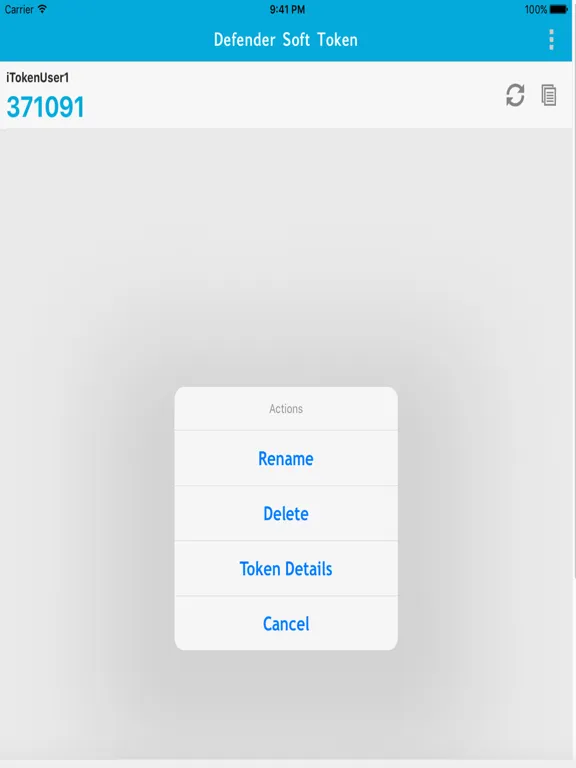 Ảnh chụp màn hình của Defender Soft Token iPad 