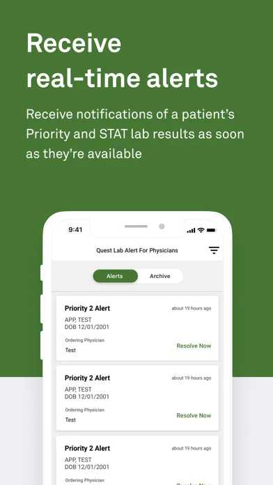 Tangkapan skrin Quest Lab Alert for Physicians