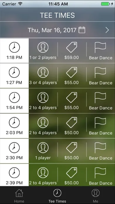 Bear Dance Golf Tee Times سکرین شاٹس