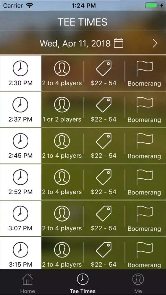 Ảnh chụp màn hình của Boomerang Links Golf Tee Times