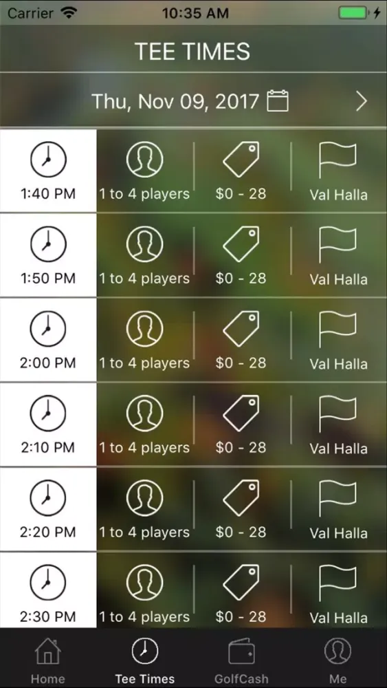 Capturas de tela do Val Halla Golf Tee Times