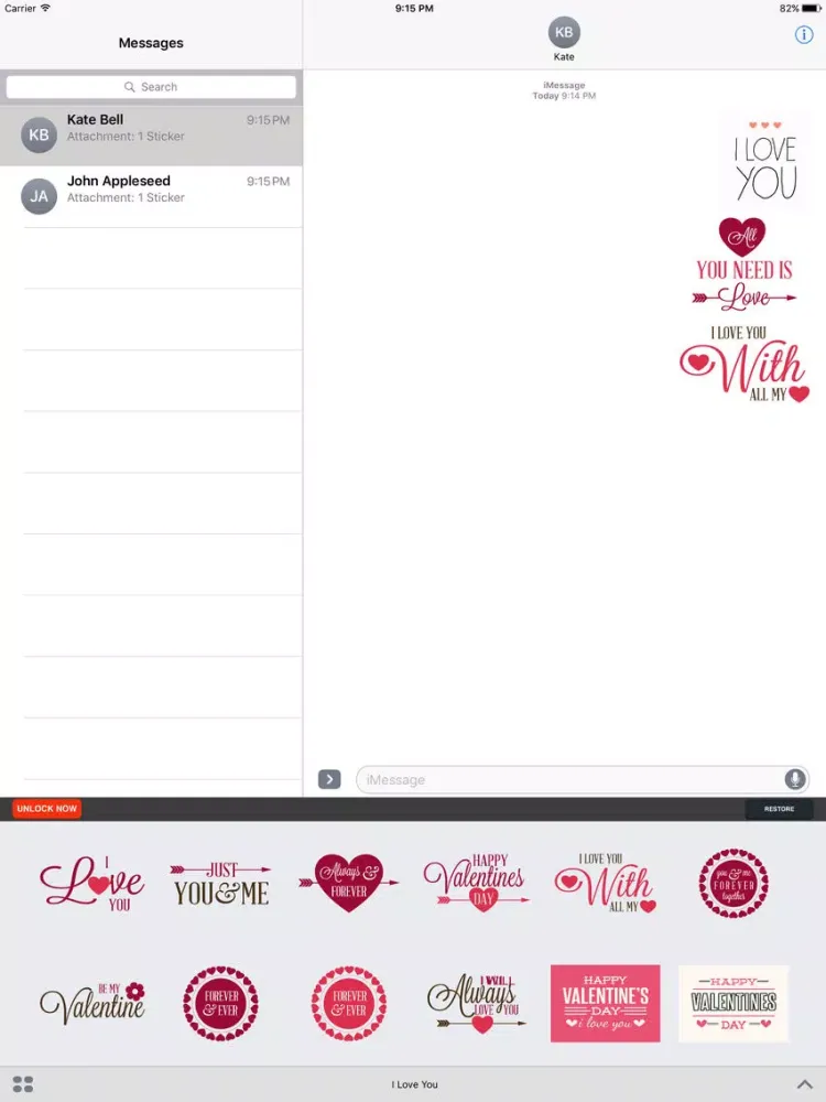 I Love You - Couple Stickers for Valentine's Day iPad  Screenshots