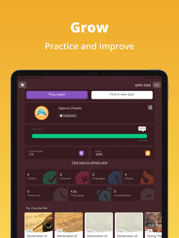 ภาพหน้าจอของ Quizizz: Play to Learn iPad 