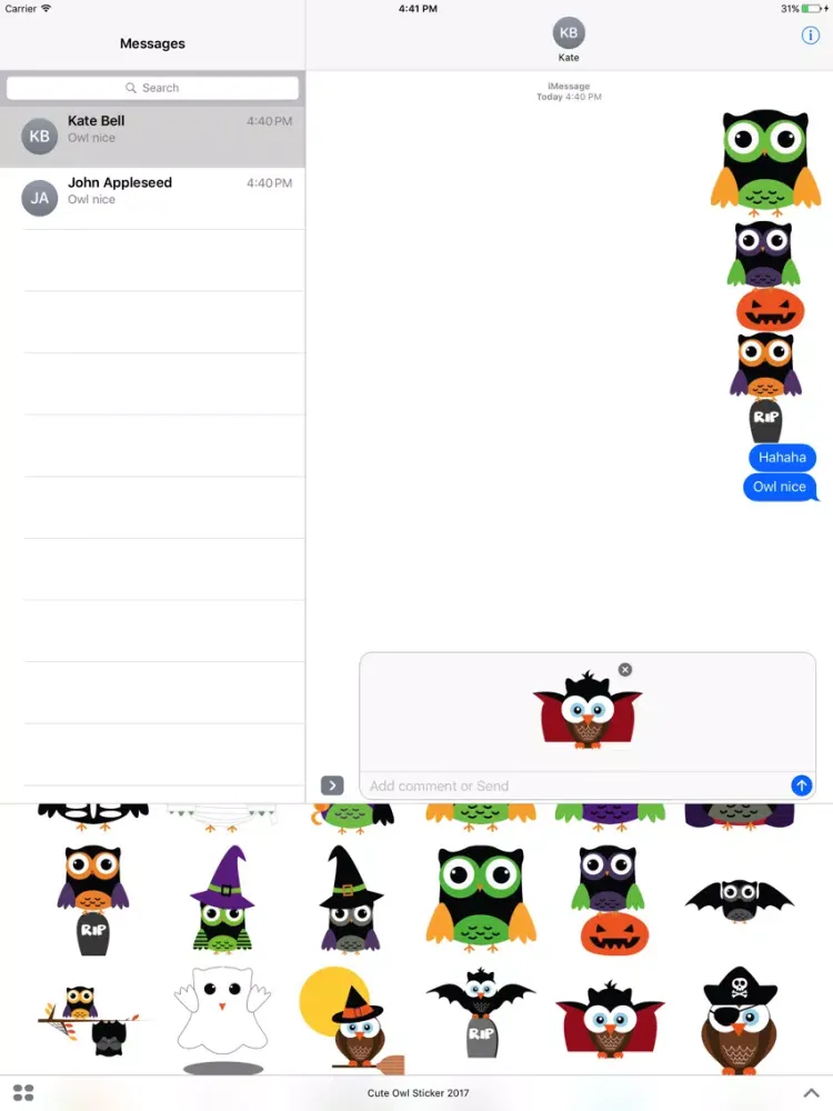 Capturas de tela do Cute Owl Sticker 2017 iPad 
