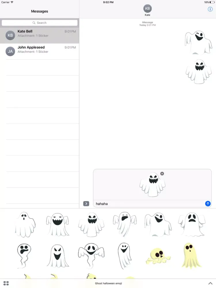 Tangkapan layar Ghost halloween emoji iPad 
