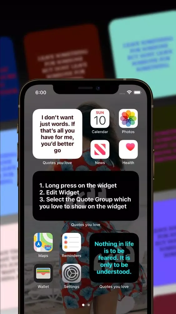 ภาพหน้าจอของ Quotes Widget decorator