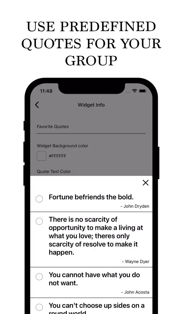 ภาพหน้าจอของ Quotes Widget decorator