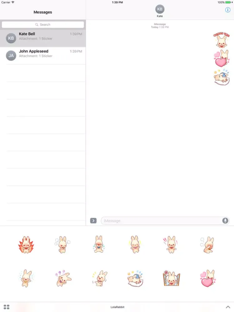 Capturas de tela do Bunny Lola stickers pack iPad 