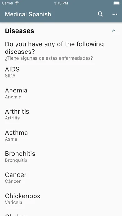 Zrzuty ekranu Spanish Medical Phrases
