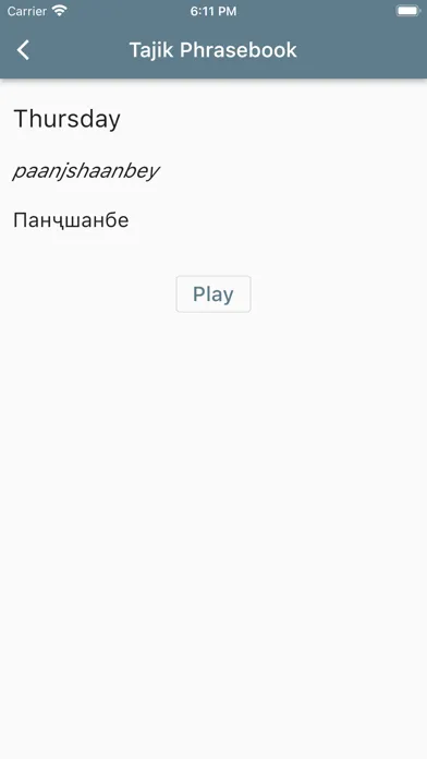 Ảnh chụp màn hình của Tajik Phrasebook