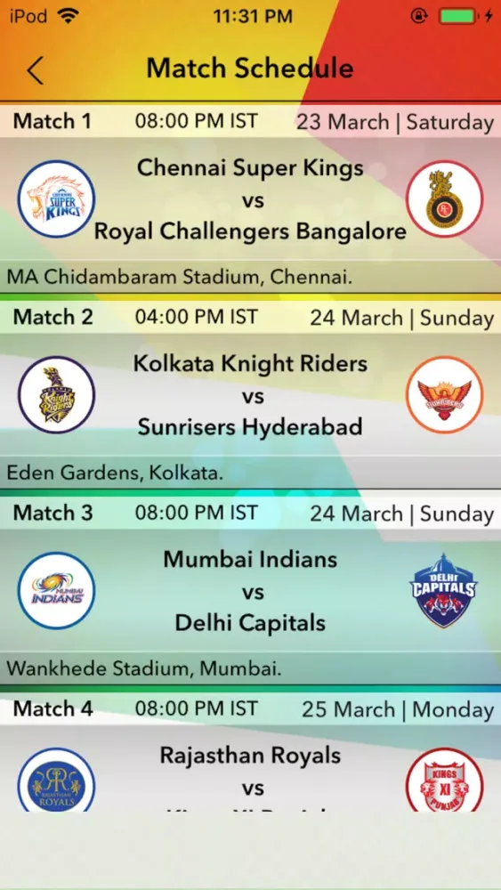 IPL 2019 Schedule Ekran Görüntüleri