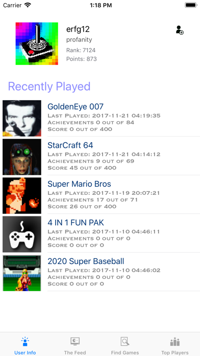 Capturas de tela do Retro Achievements