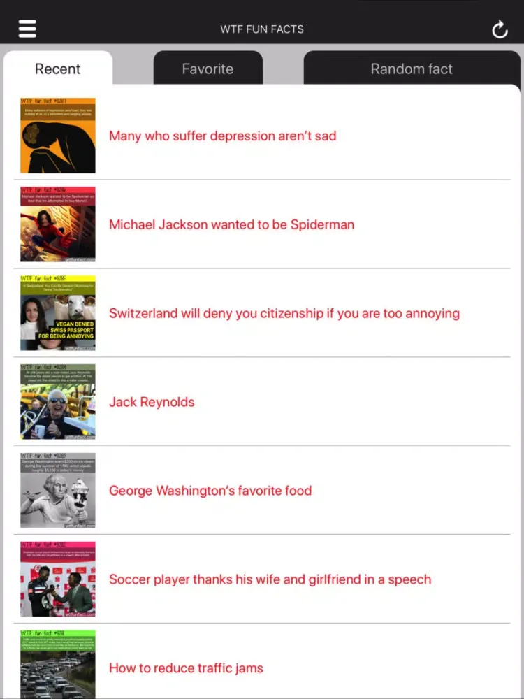 Capturas de tela do WTF fun facts iPad 