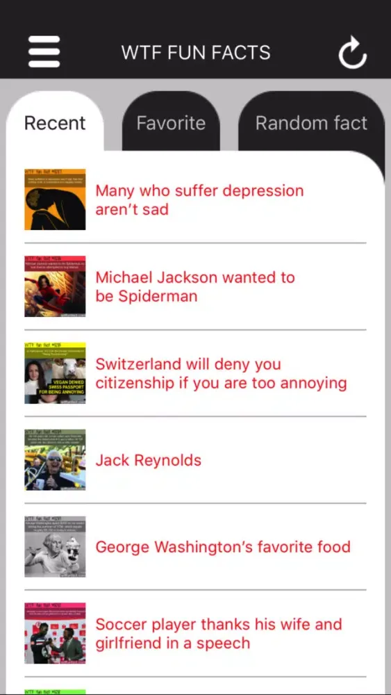 Capturas de tela do WTF fun facts