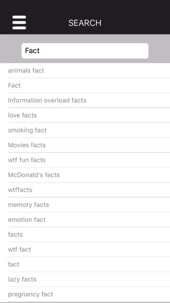 Capturas de tela do WTF fun facts