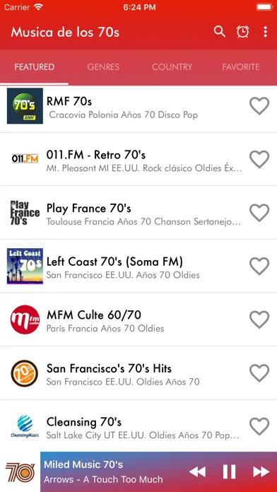 ภาพหน้าจอของ Musica de los 70s Radio