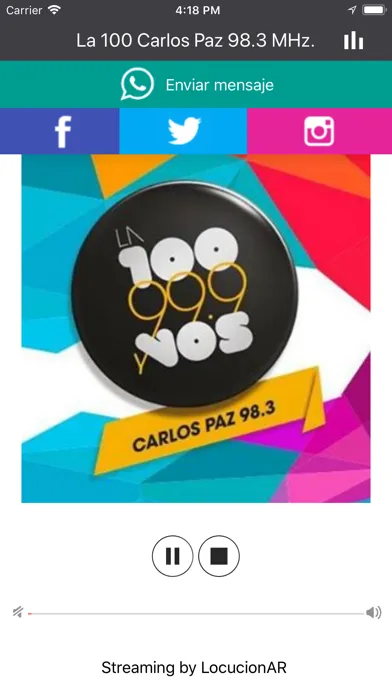 La 100 Carlos Paz 98.3 MHz. Screenshots