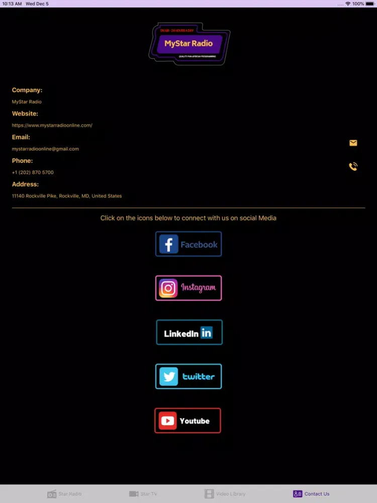 Ảnh chụp màn hình của MyStar Radio iPad 