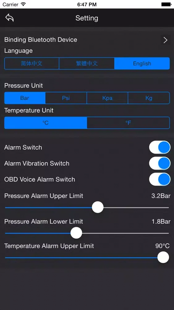 Capturas de tela do RADIQ4U TPMS