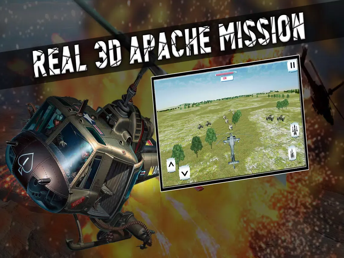 Real Apache Missions 3d - Kill the terrorists with your helicopter and shoot tanks and trucks in this battle. iPad 应用截图