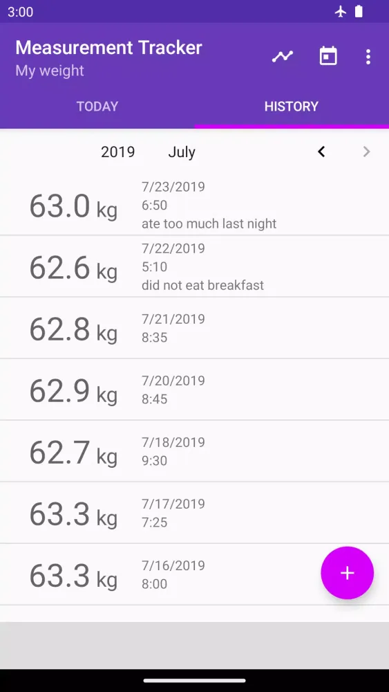 Ảnh chụp màn hình của Measurement Tracker