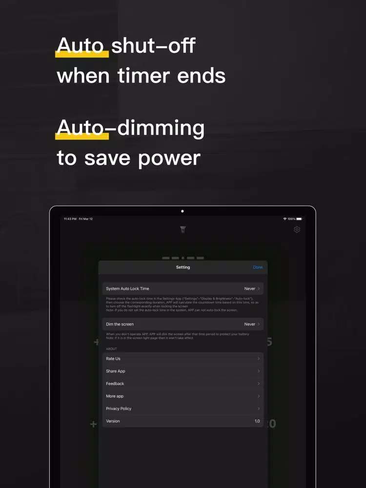 Flashlight Timer iPad  स्क्रीनशॉट