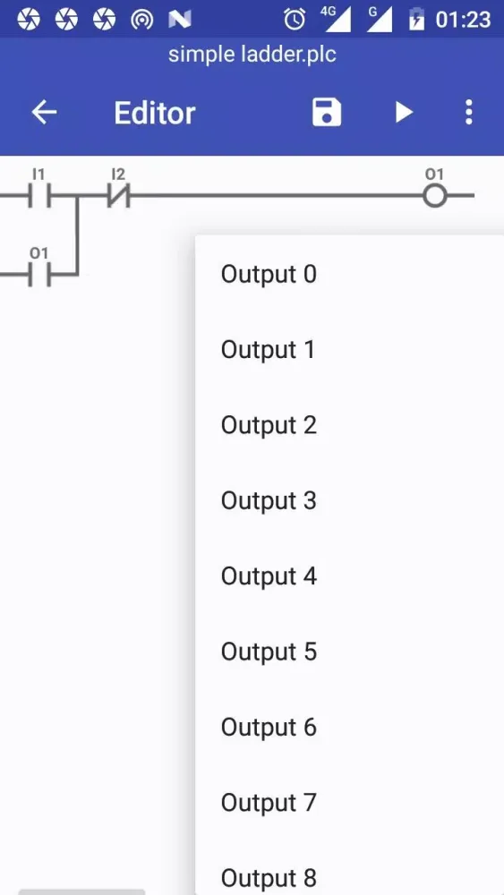 Capturas de tela do PLC Ladder Logic Simulator