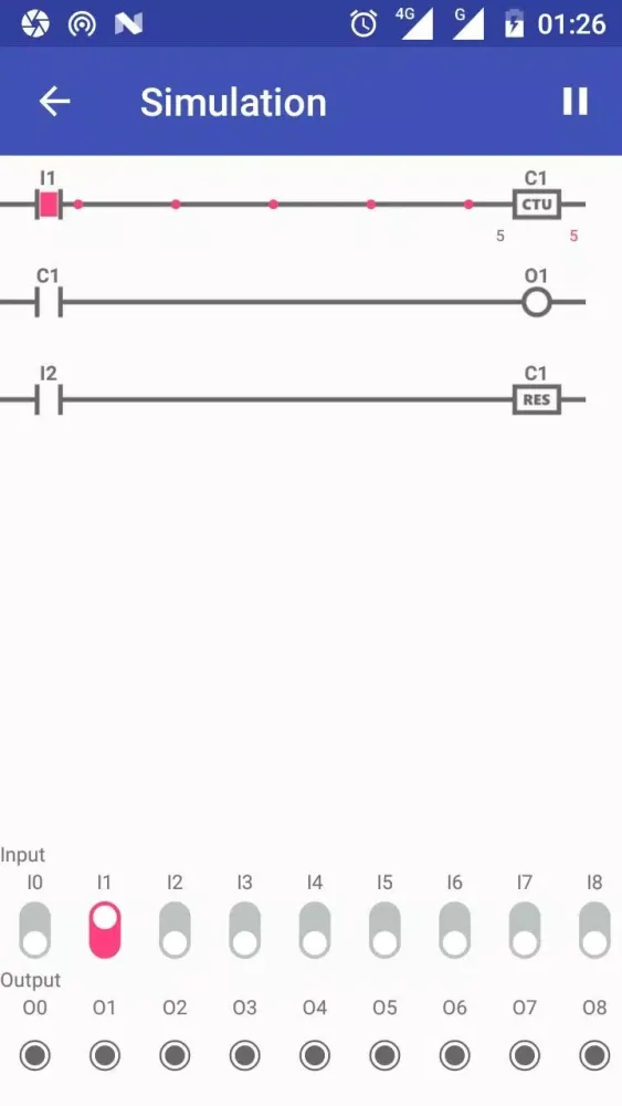 Capturas de tela do PLC Ladder Logic Simulator