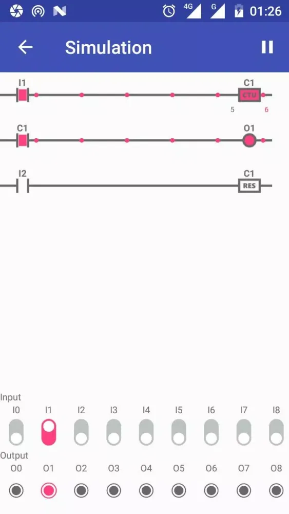 Capturas de tela do PLC Ladder Logic Simulator
