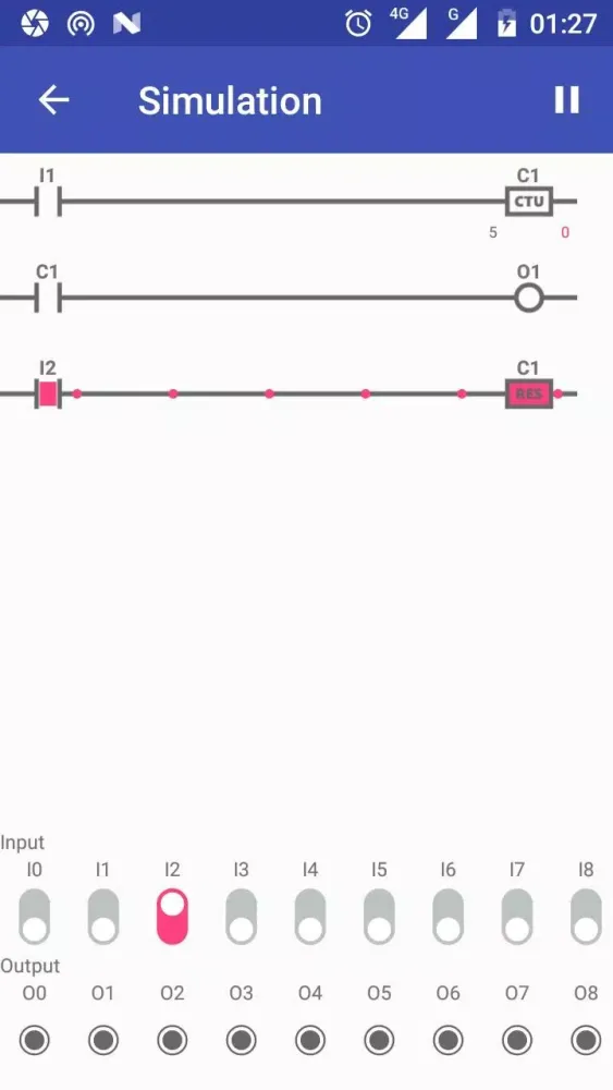Capturas de tela do PLC Ladder Logic Simulator