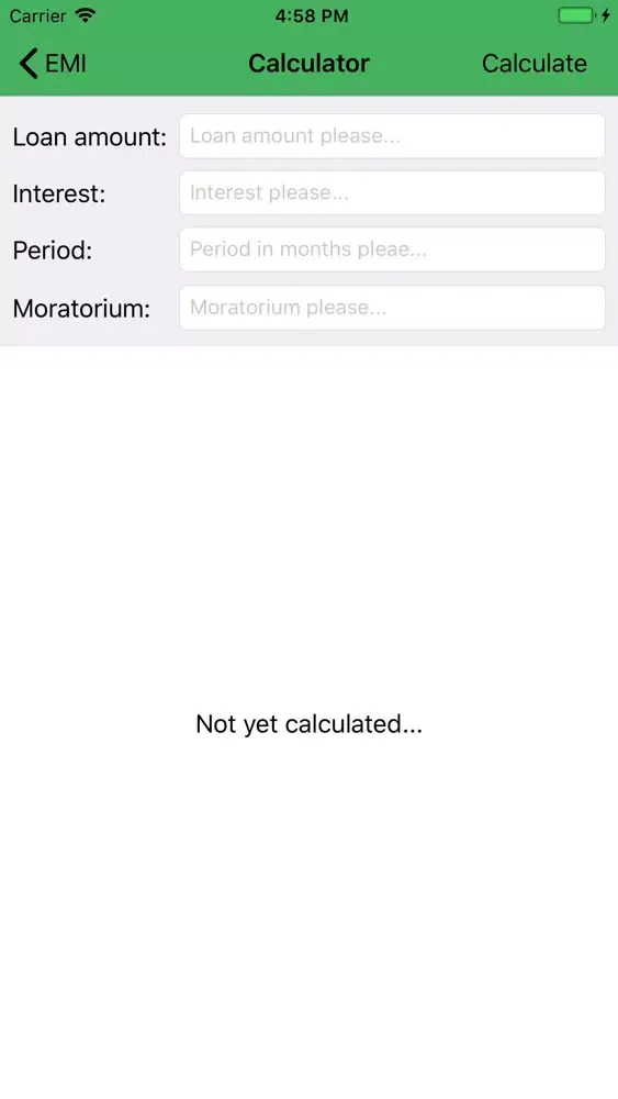 Tangkapan skrin EMI Calc Home, Car, Personal