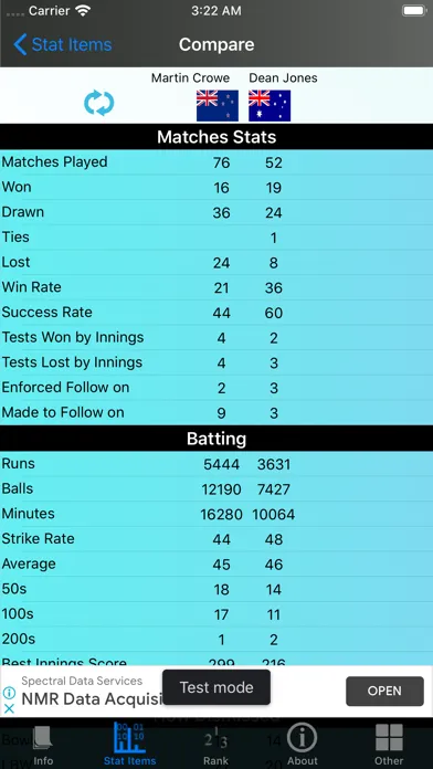 Cricket Test Match Stats Screenshots