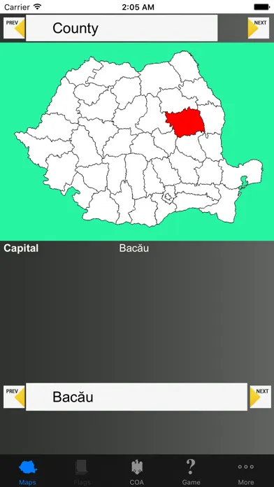 Ảnh chụp màn hình của Romania Region Maps and Capitals