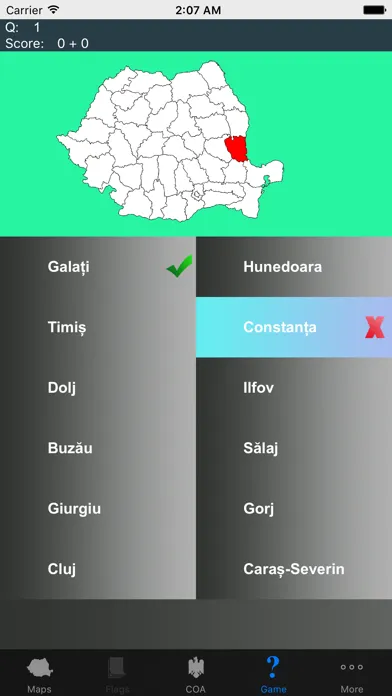 Ảnh chụp màn hình của Romania Region Maps and Capitals