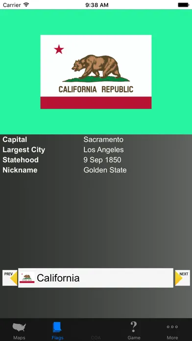 Tangkapan skrin US State Maps and Flags