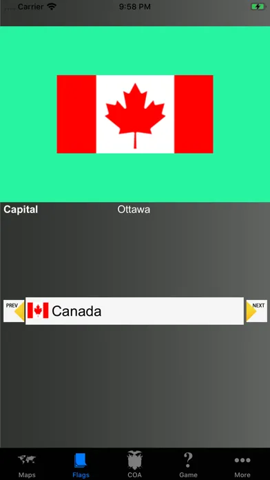 Ảnh chụp màn hình của Country Flags, Maps, COA Quiz