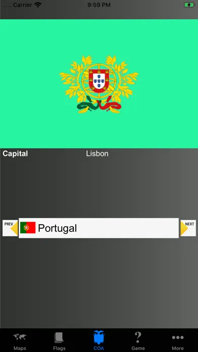 Ảnh chụp màn hình của Country Flags, Maps, COA Quiz