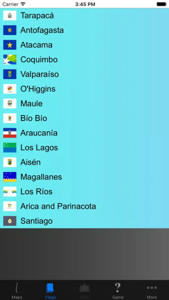 Capturas de tela do Chile Region Maps, Flags & Capitals