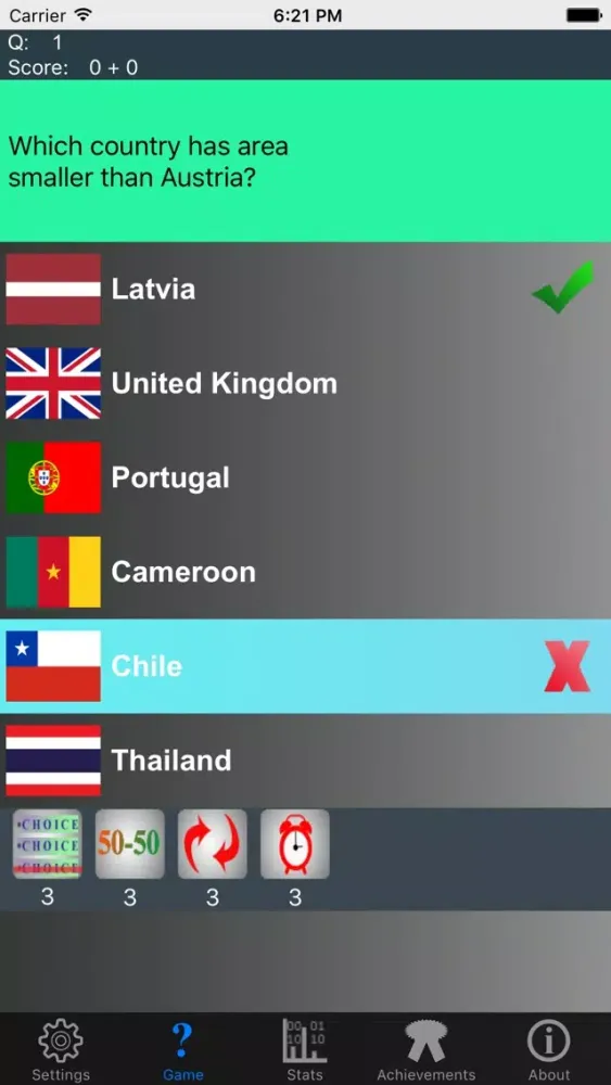 Tangkapan skrin Mega Geography Trivia