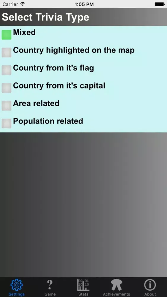 Tangkapan skrin Mega Geography Trivia