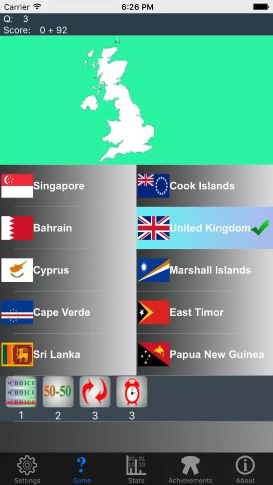 Tangkapan skrin Mega Geography Trivia