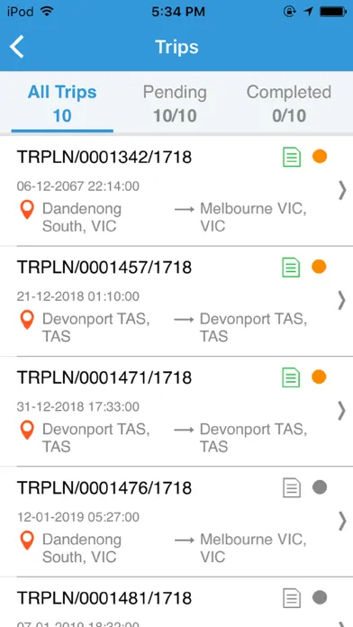 Screenshot di Driver Trip Log