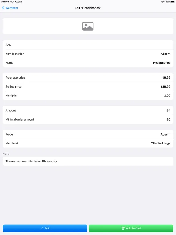 ภาพหน้าจอของ WareBear: Manage the warehouse iPad 