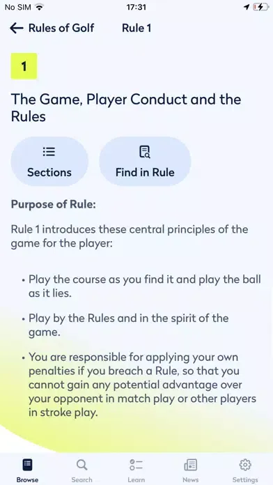 Tangkapan layar Rules of Golf 2023