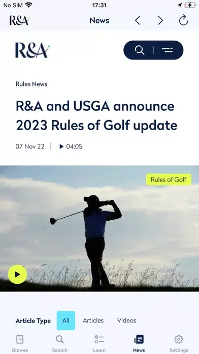 Tangkapan layar Rules of Golf 2023