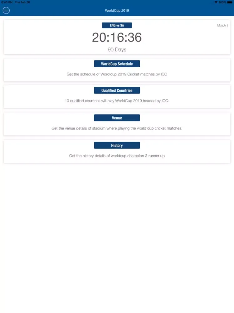 Ảnh chụp màn hình của Worldcup Schedule 2019 iPad 