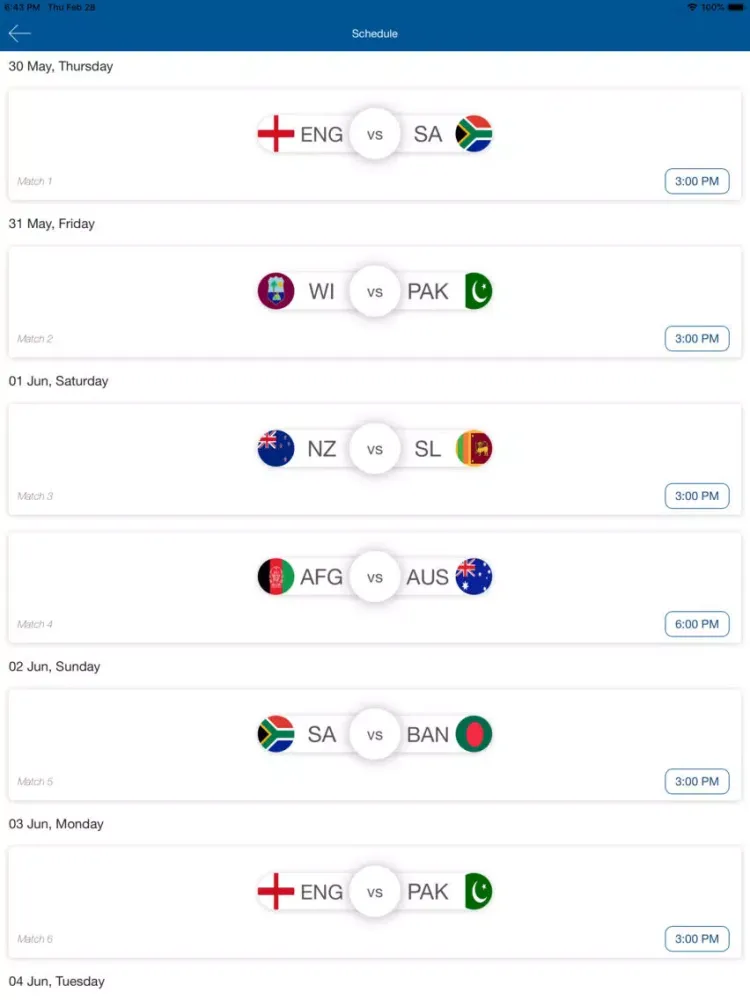 Ảnh chụp màn hình của Worldcup Schedule 2019 iPad 